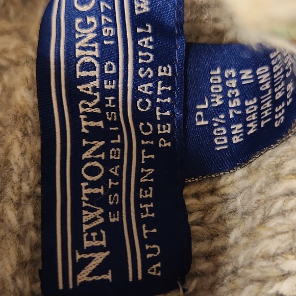 100% wool chunky oatmeal English country fishermen's cableknit cardigan sweater - Picture 7 of 12